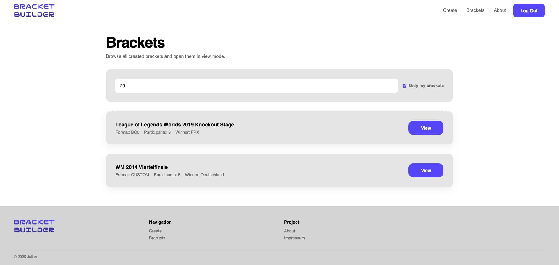 Searching saved brackets